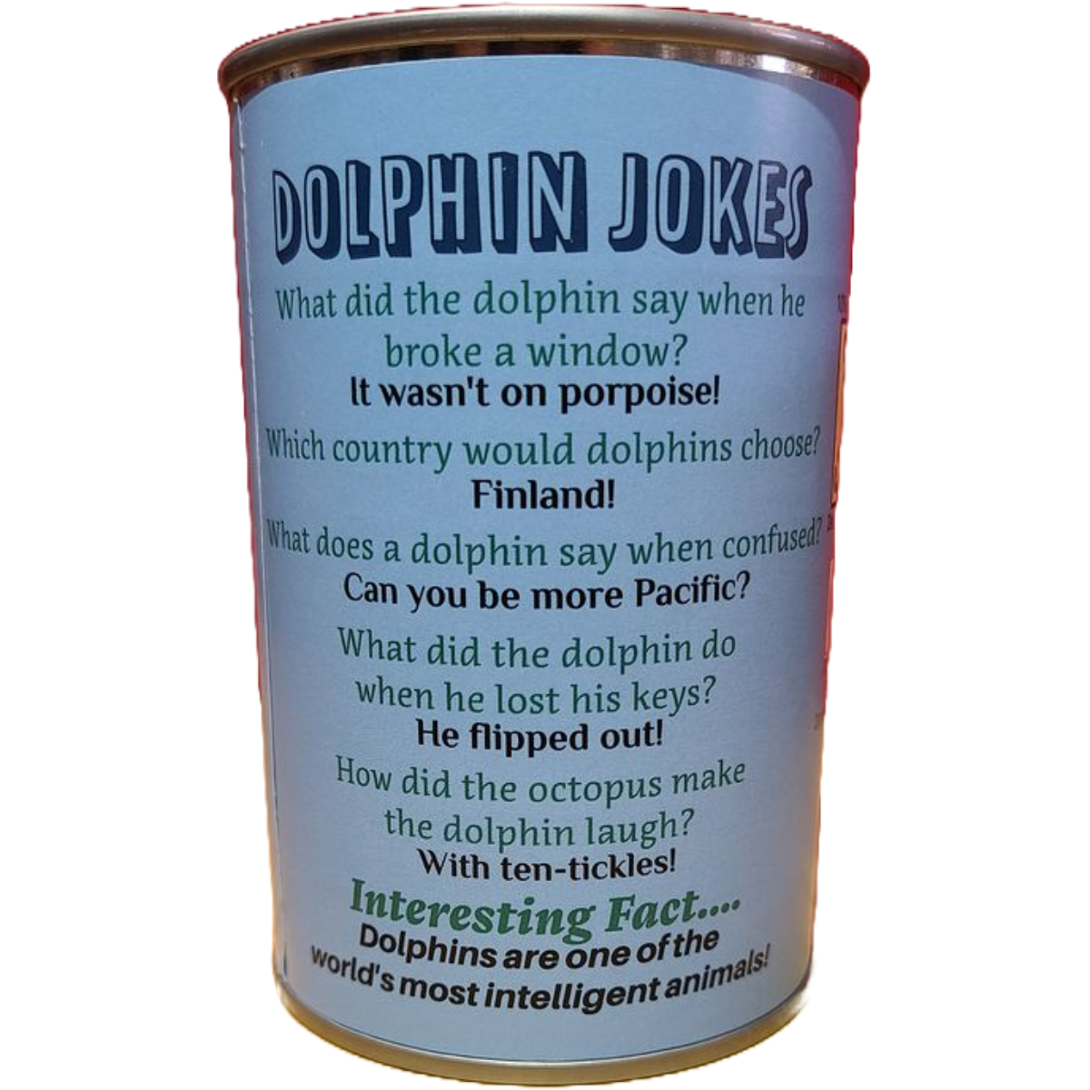 Flip the Canned Dolphin | Stuffed Animal Plush w/Jokes |Gift