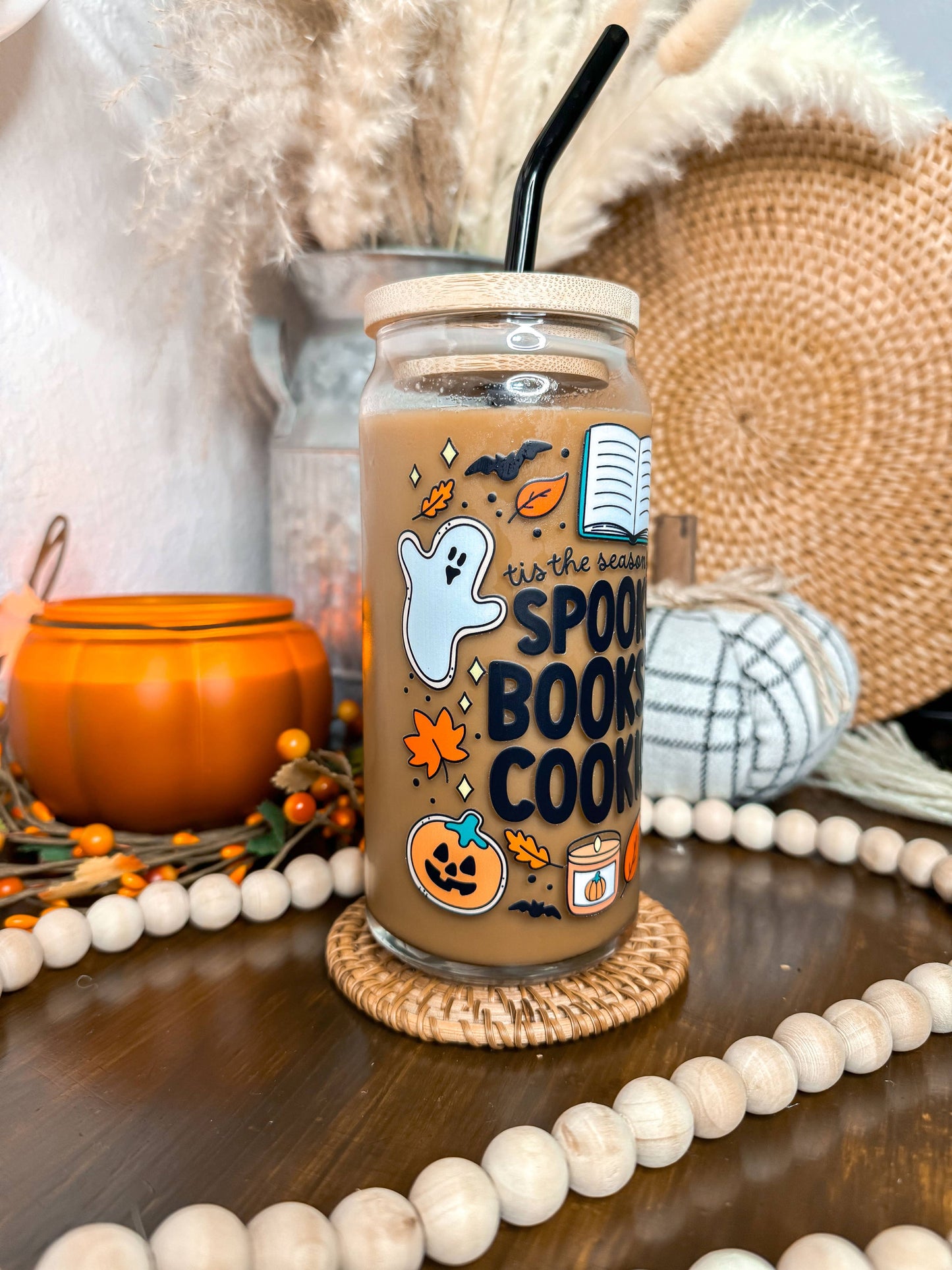 Spooky Books & Cookies Halloween Glass Cup