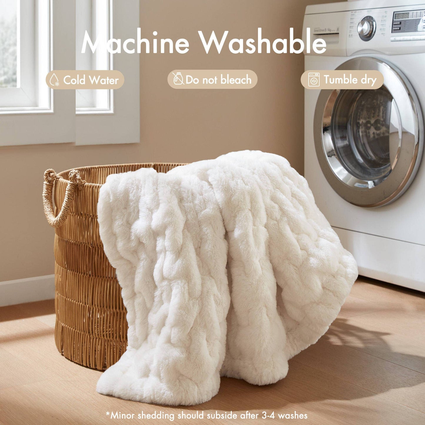 Soft Warm Ruched 50x60" Throw Blanket, Ivory