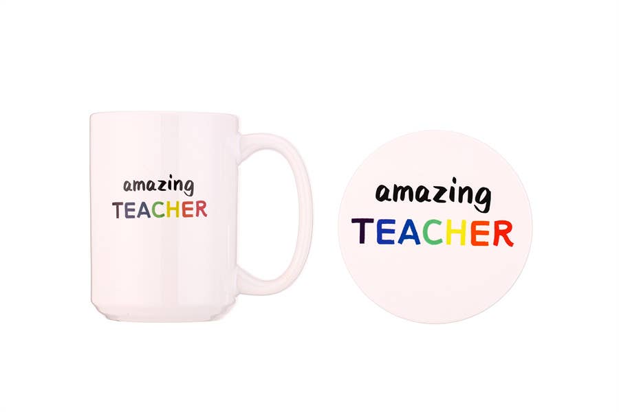 Amazing Teacher Themed Coffee Mug and Coaster Set