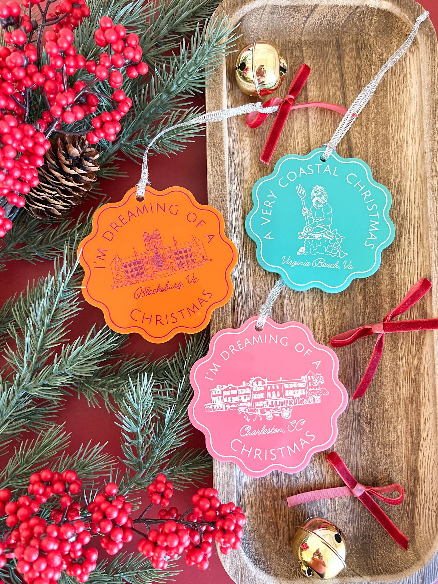 Virginia Beach Christmas Ornament - teal Acrylic Scalloped