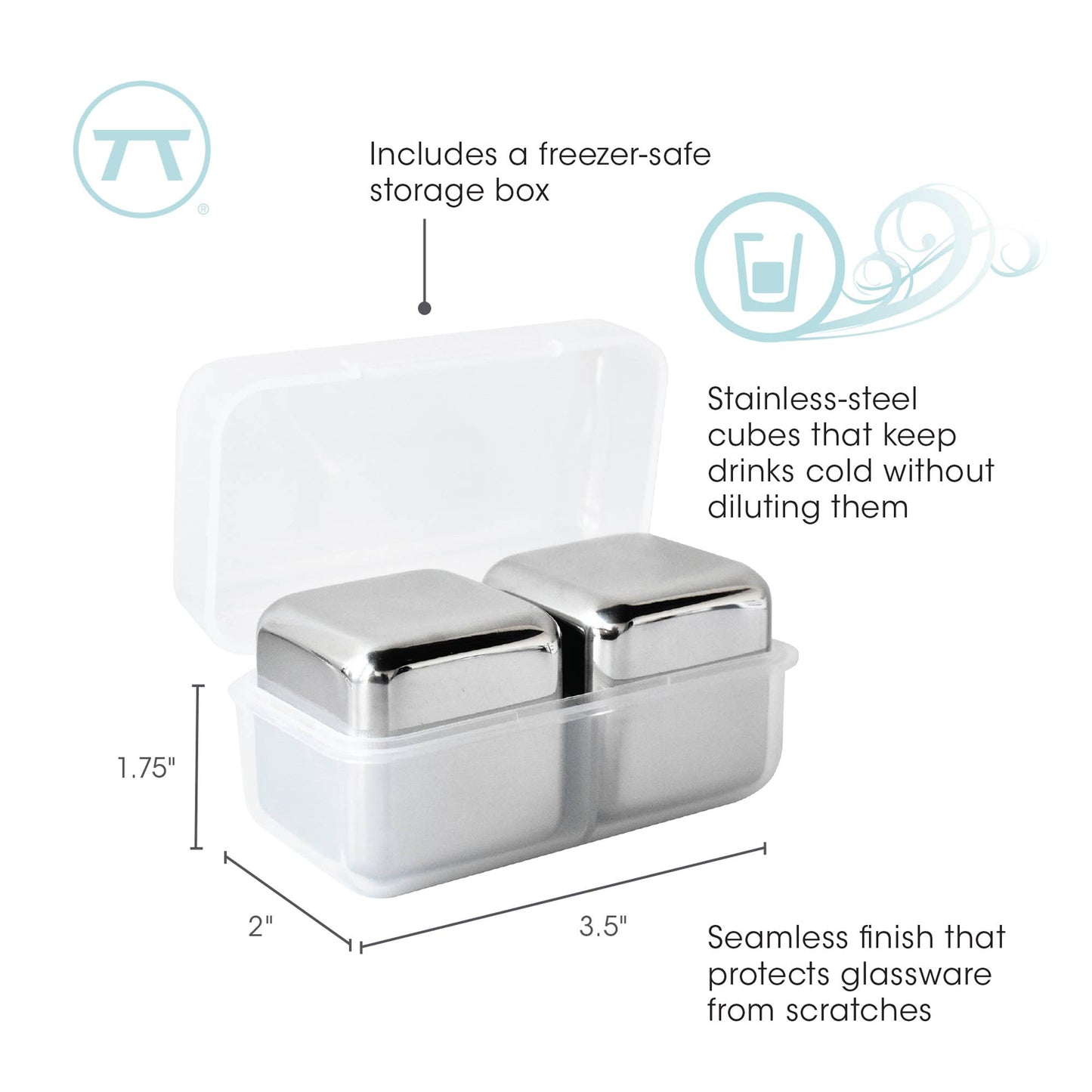 Outset Stainless Steel Ice Cubes, Set of 2, 1.57"
