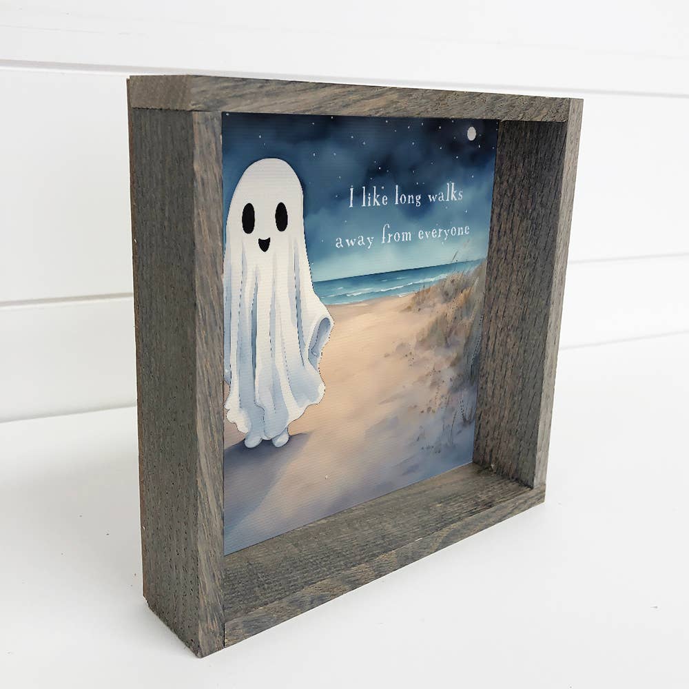 Cute Ghost on the Beach - Halloween Canvas Art - Framed Art