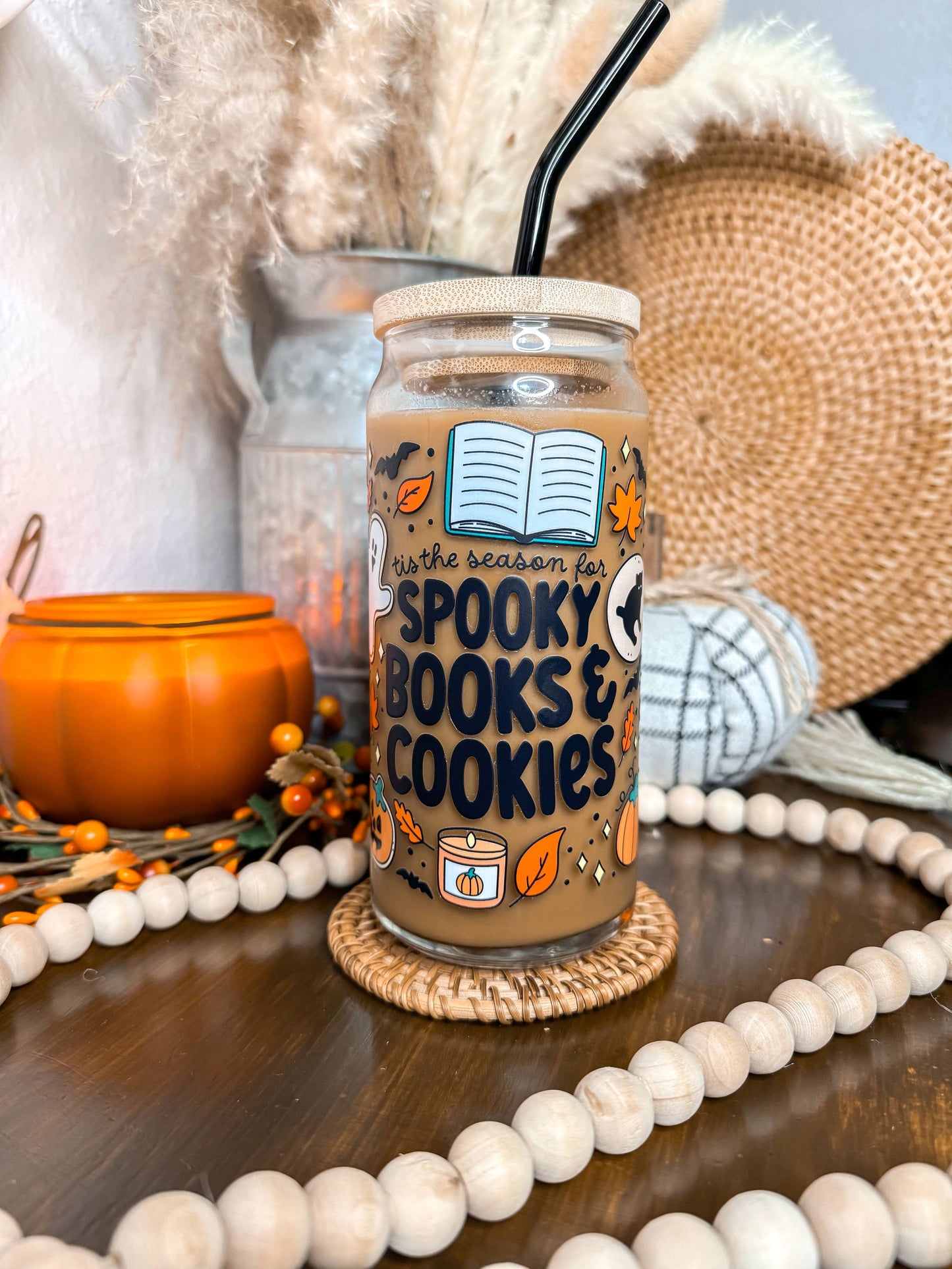 Spooky Books & Cookies Halloween Glass Cup