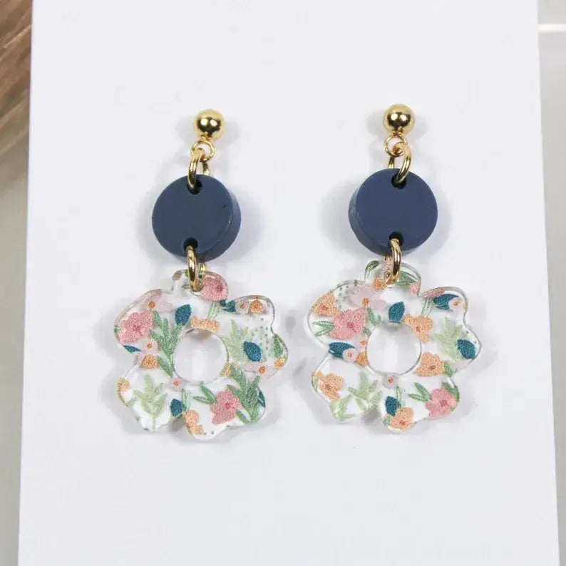 Double Layer Spring Floral Earrings, Acrylic Earrings