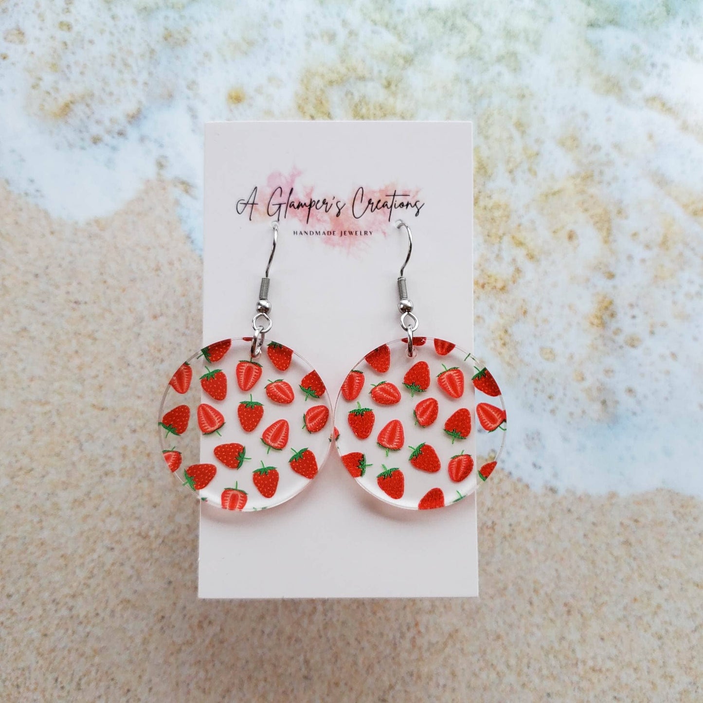 Strawberry Summer Circle Acrylic Earrings