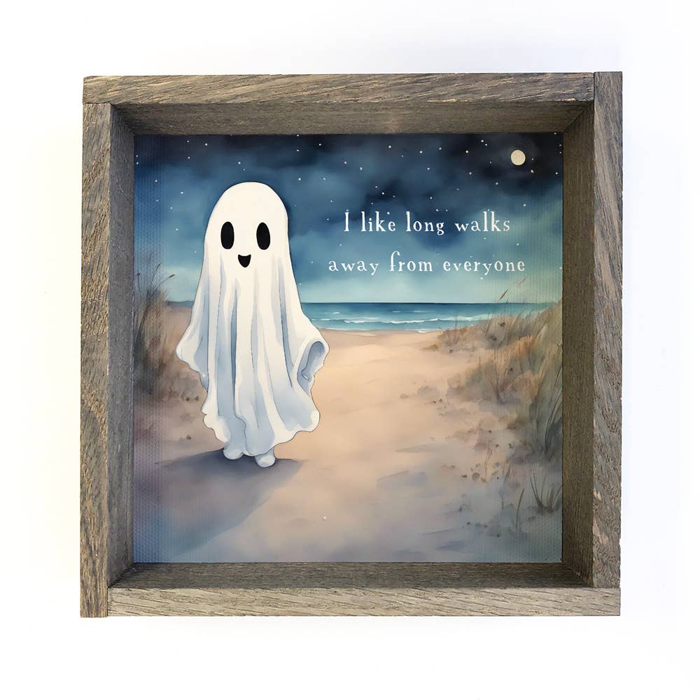 Cute Ghost on the Beach - Halloween Canvas Art - Framed Art