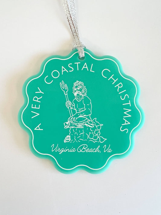 Virginia Beach Christmas Ornament - teal Acrylic Scalloped