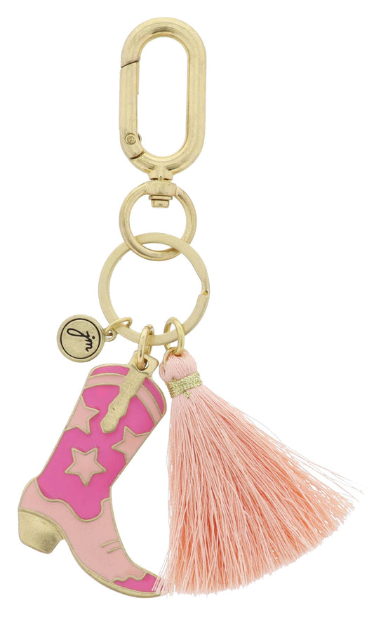 Multi Pink Star Cowgirl Boot, Large Pink Tassel Keychain
