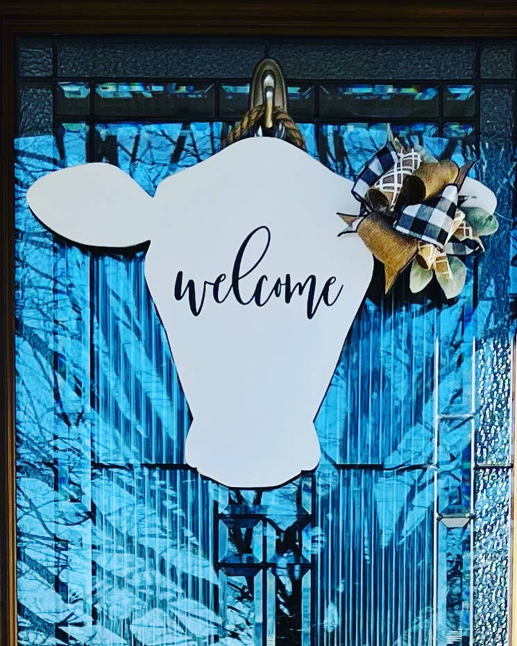 Rustic Welcome Cow Door Hanger Sign