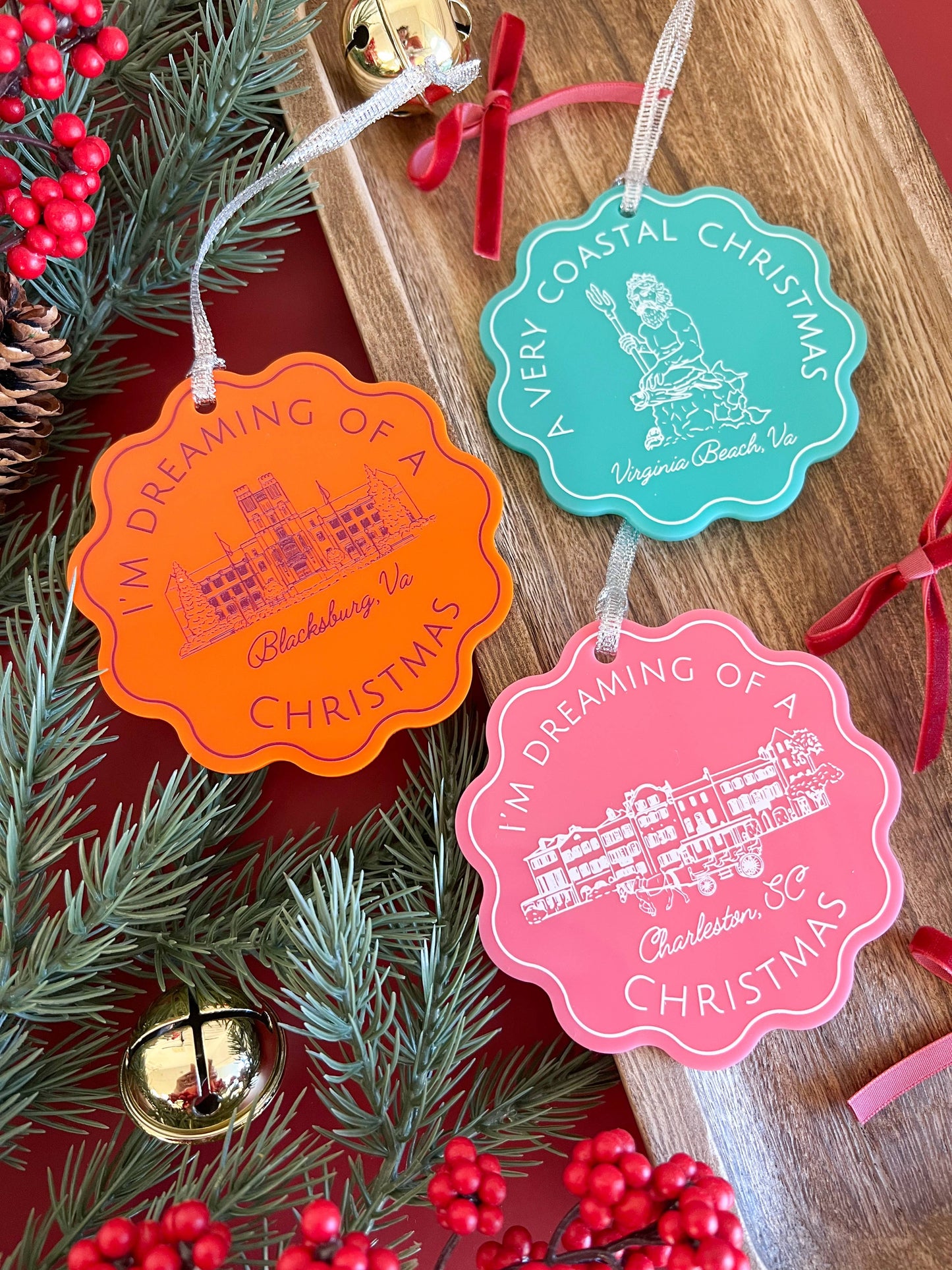 Virginia Beach Christmas Ornament - teal Acrylic Scalloped