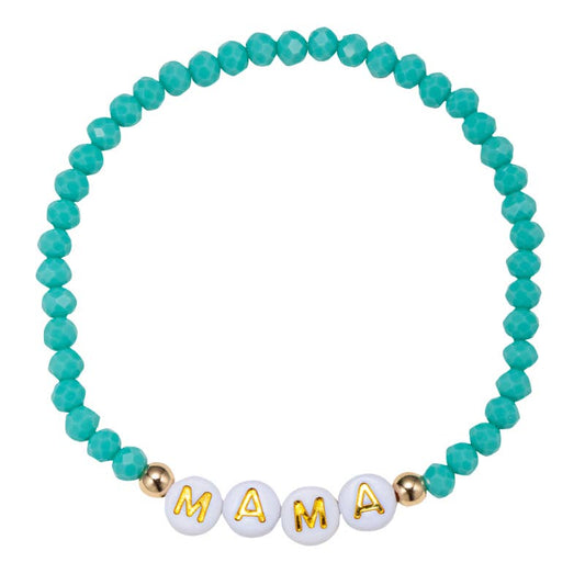 Mint Faceted Beaded Stretch Bracelet with "Mama"