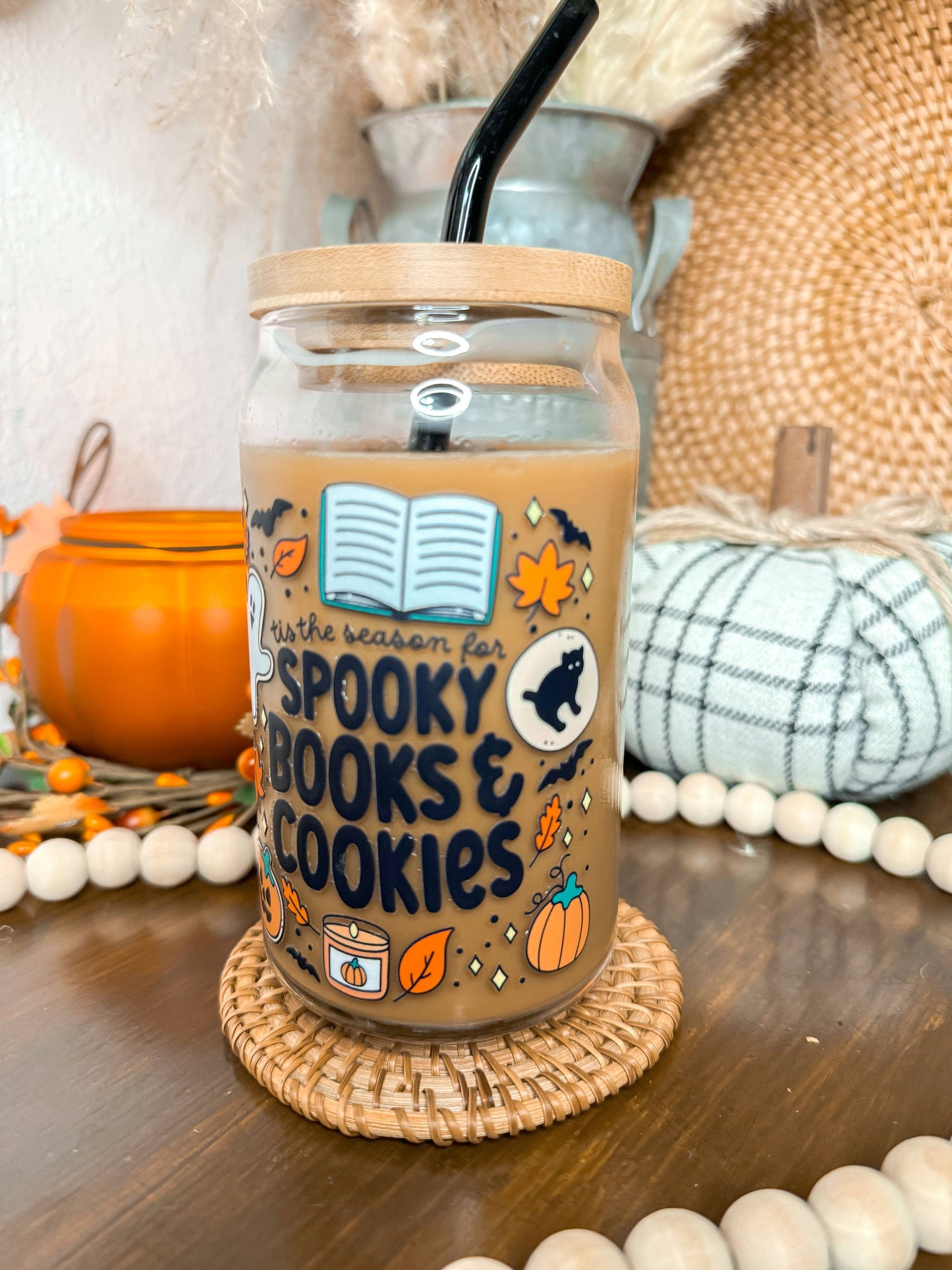 Spooky Books & Cookies Halloween Glass Cup