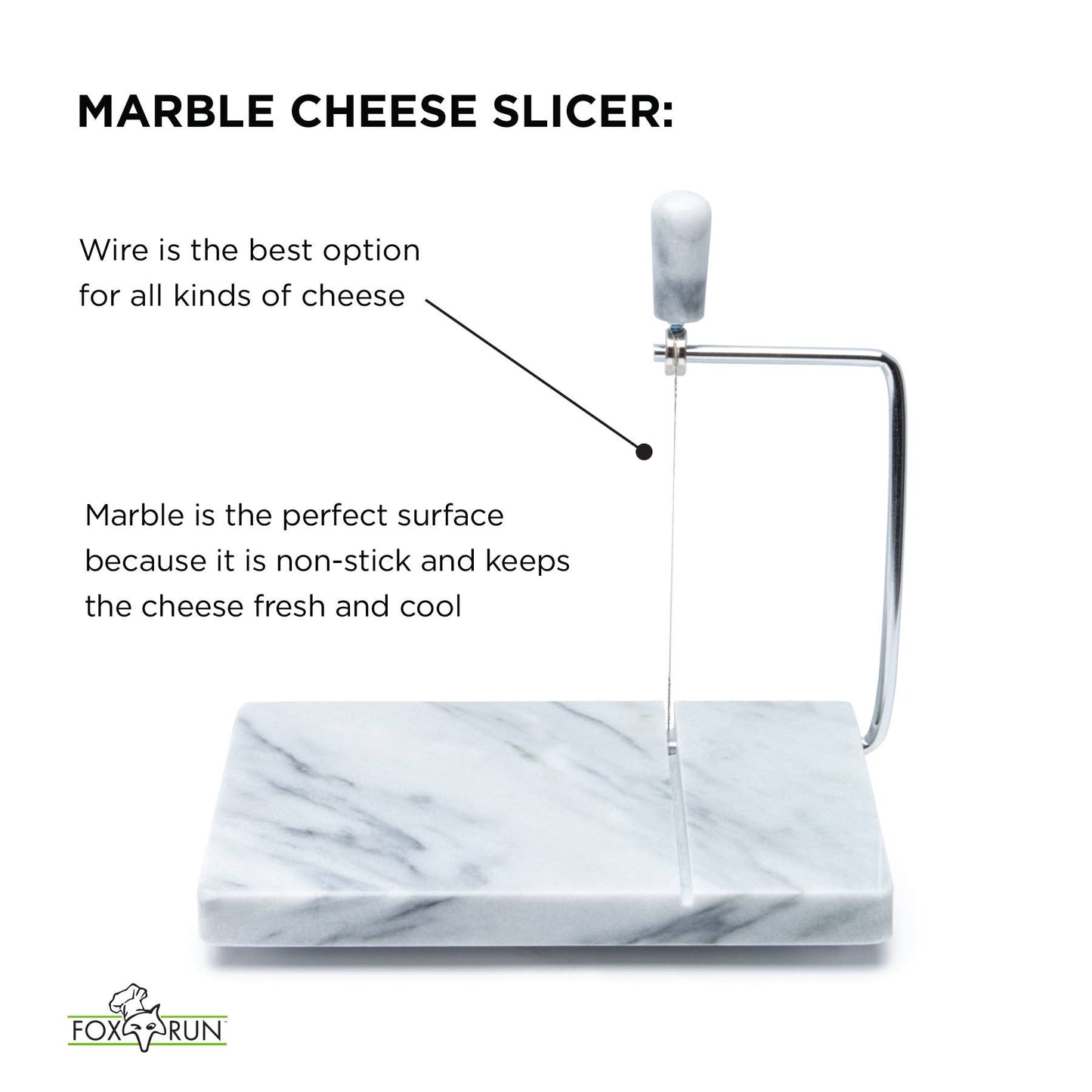 Fox Run Marble Cheese Slicer, 2 Replacement Wires, 8" x 5"