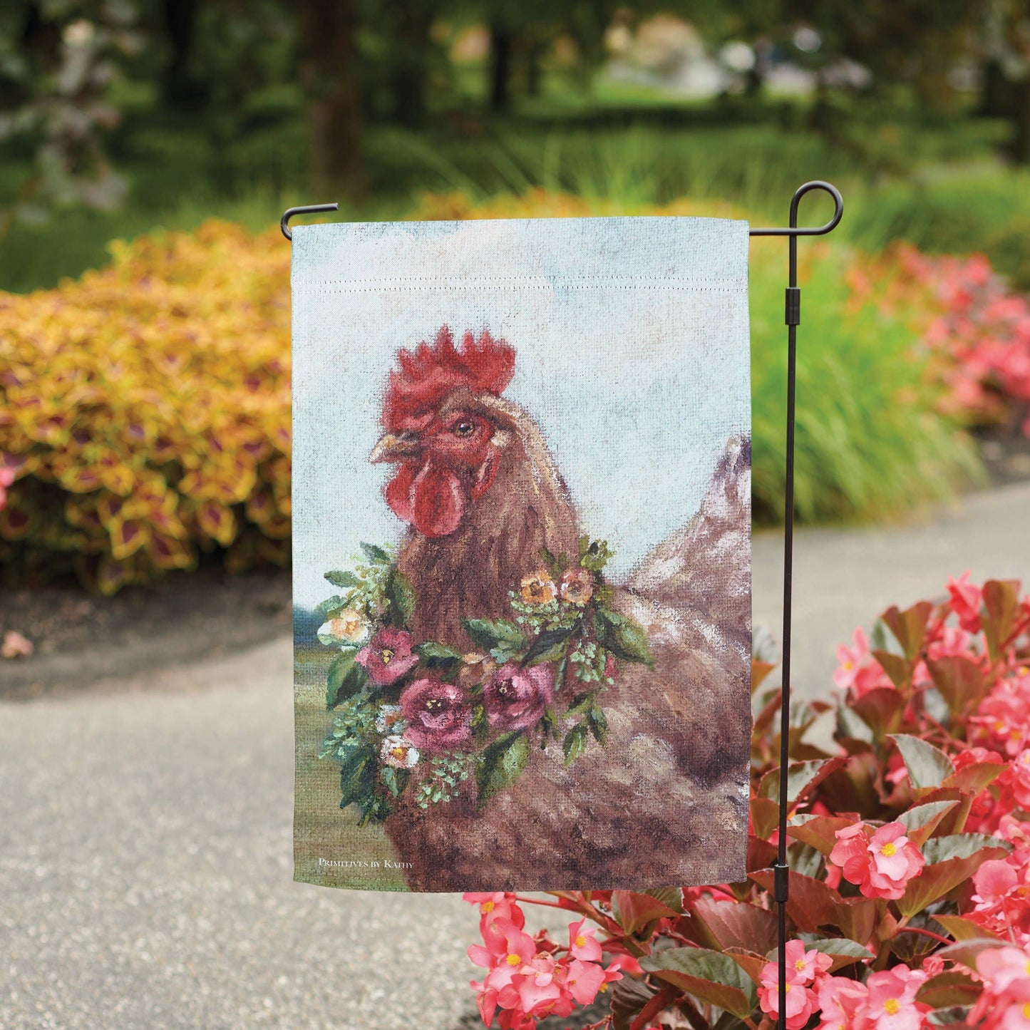 Floral Chicken Garden Flag
