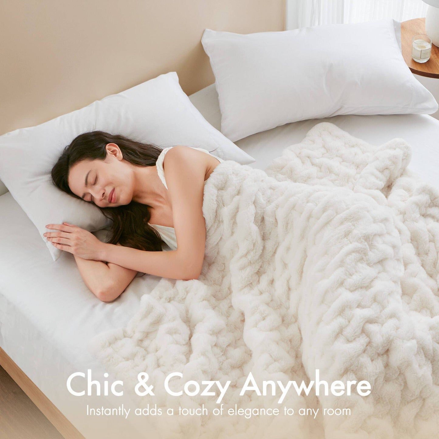 Soft Warm Ruched 50x60" Throw Blanket, Ivory