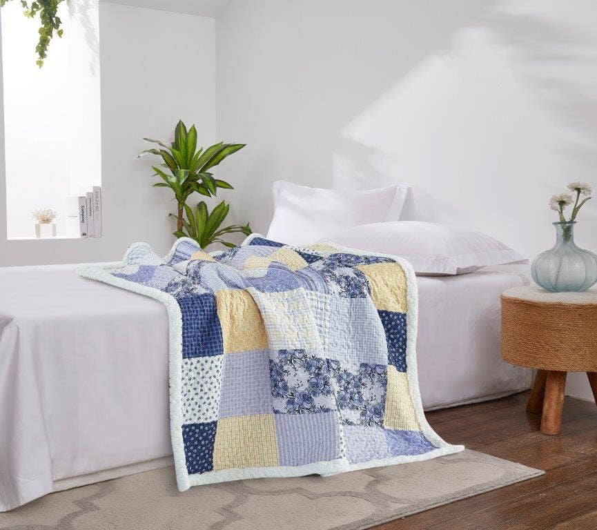 "Garden Walk in Bluebell" Quilted Sherpa Throw 50"x60"