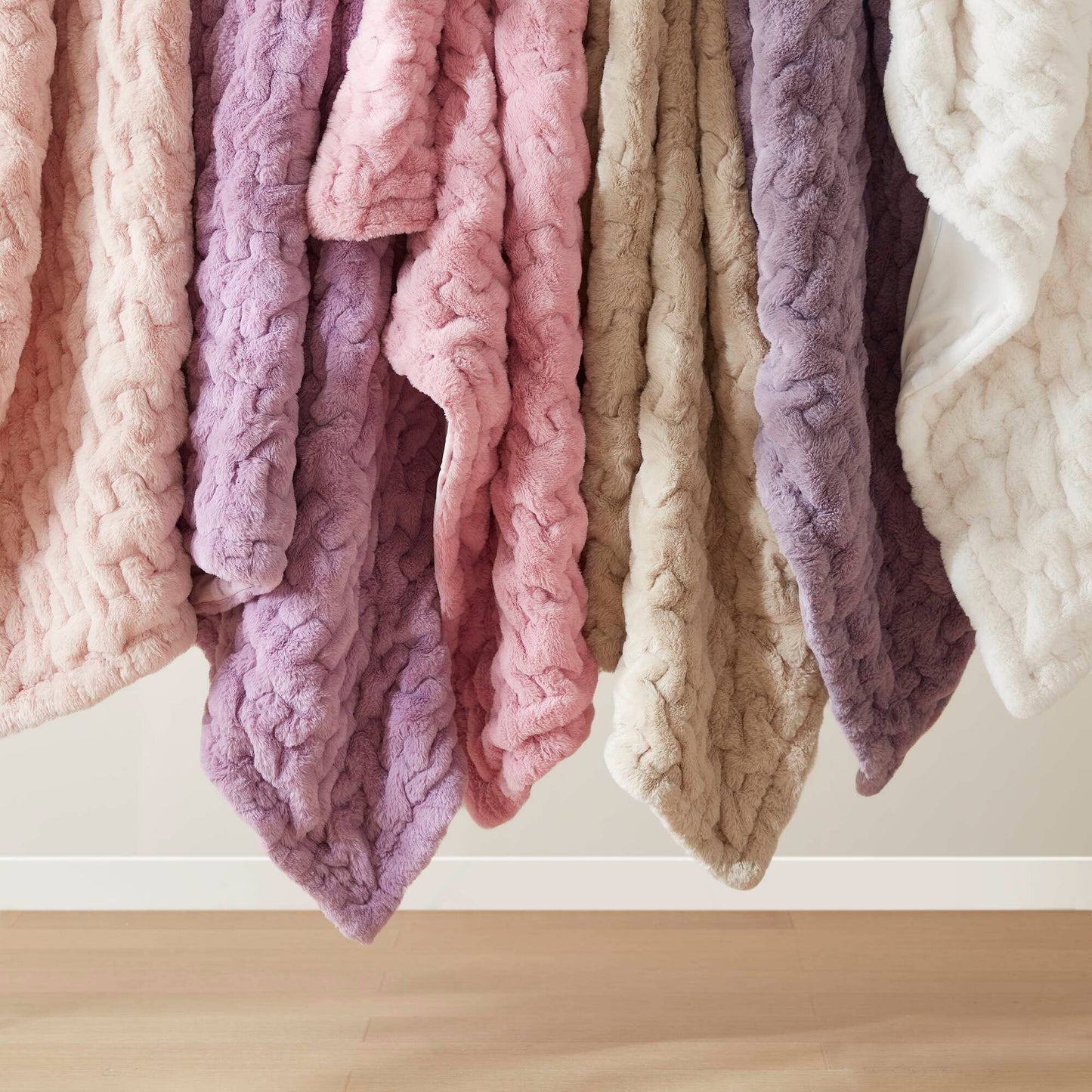 Soft Warm Ruched 50x60" Throw Blanket, Ivory