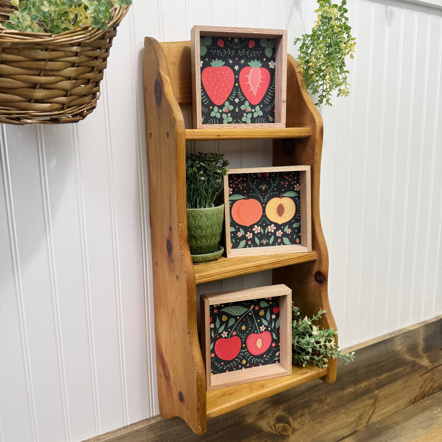Folk Art Strawberry - Strawberry Canvas Art - Wood Framed