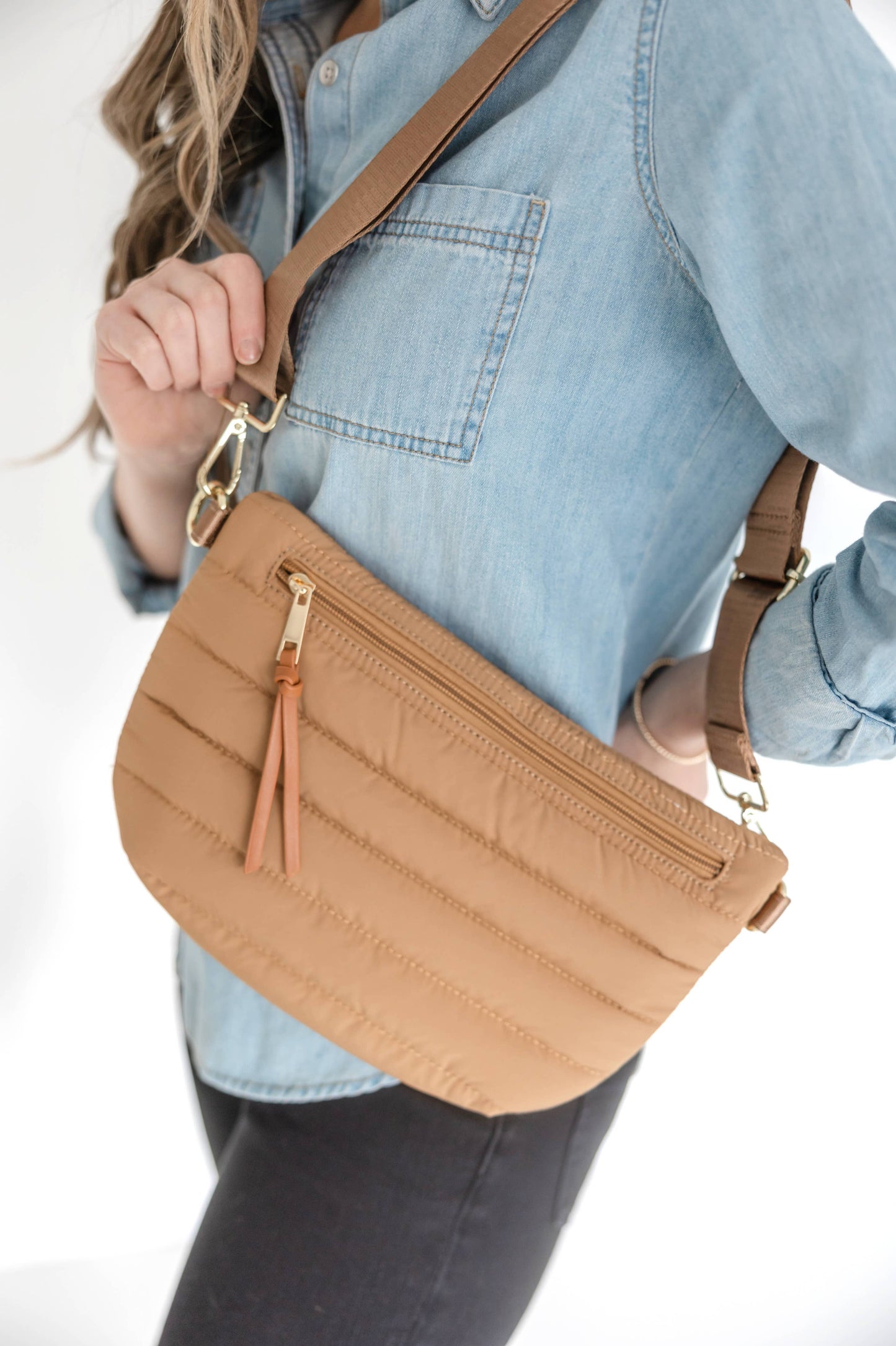 Addison Quilted Nylon Waist/ Sling Bag - Navy