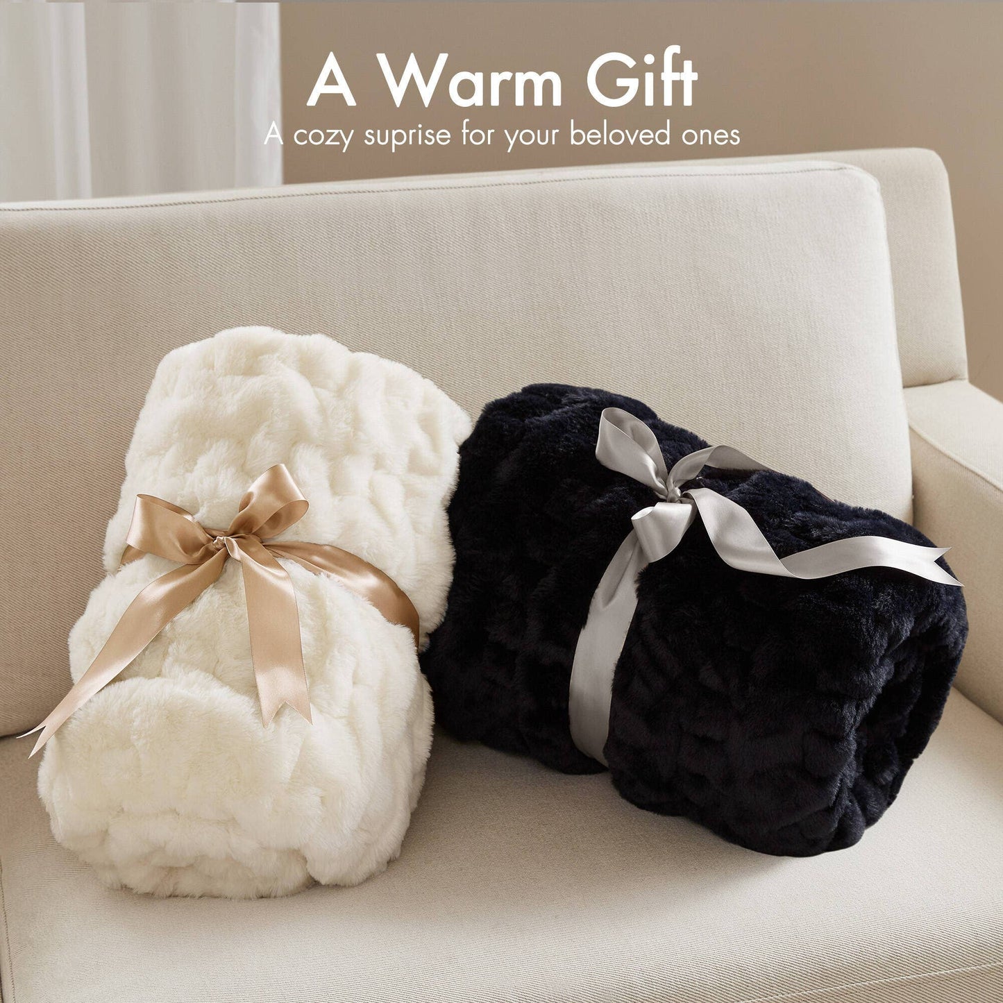 Soft Warm Ruched 50x60" Throw Blanket, Ivory