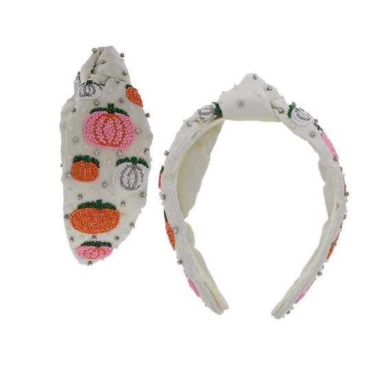 Satin Headband with Pink, Orange, White Pumpkins