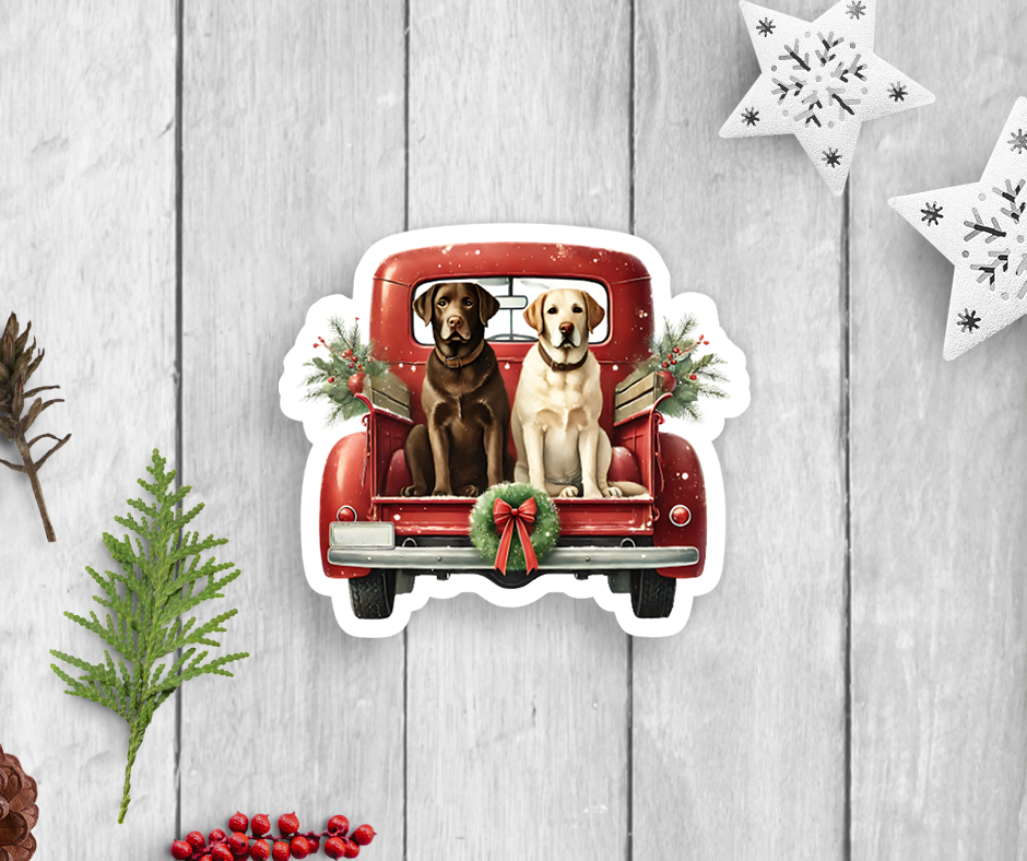 Dogs Holiday Farm Truck Vinyl Sticker