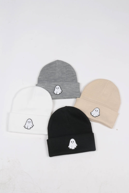 Halloween Knit Beanie with GHOST Chenille Patch