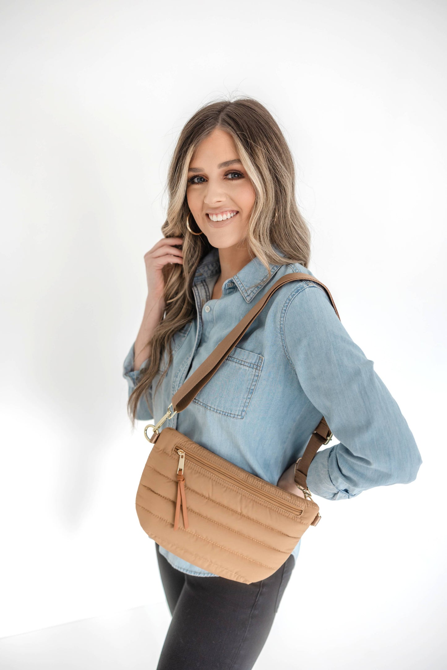Addison Quilted Nylon Waist/ Sling Bag - Navy