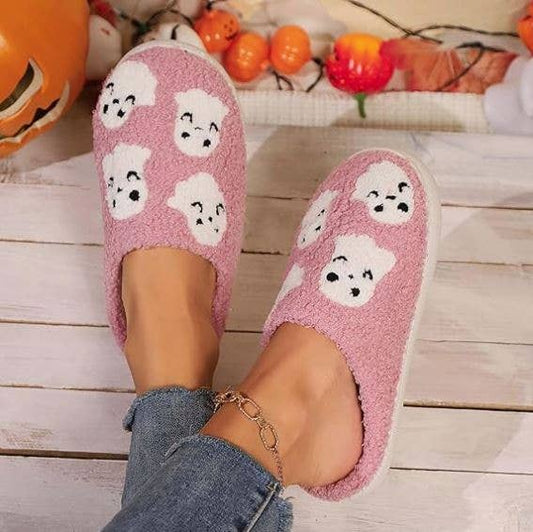 Halloween Pink Ghost Cozy Slippers
