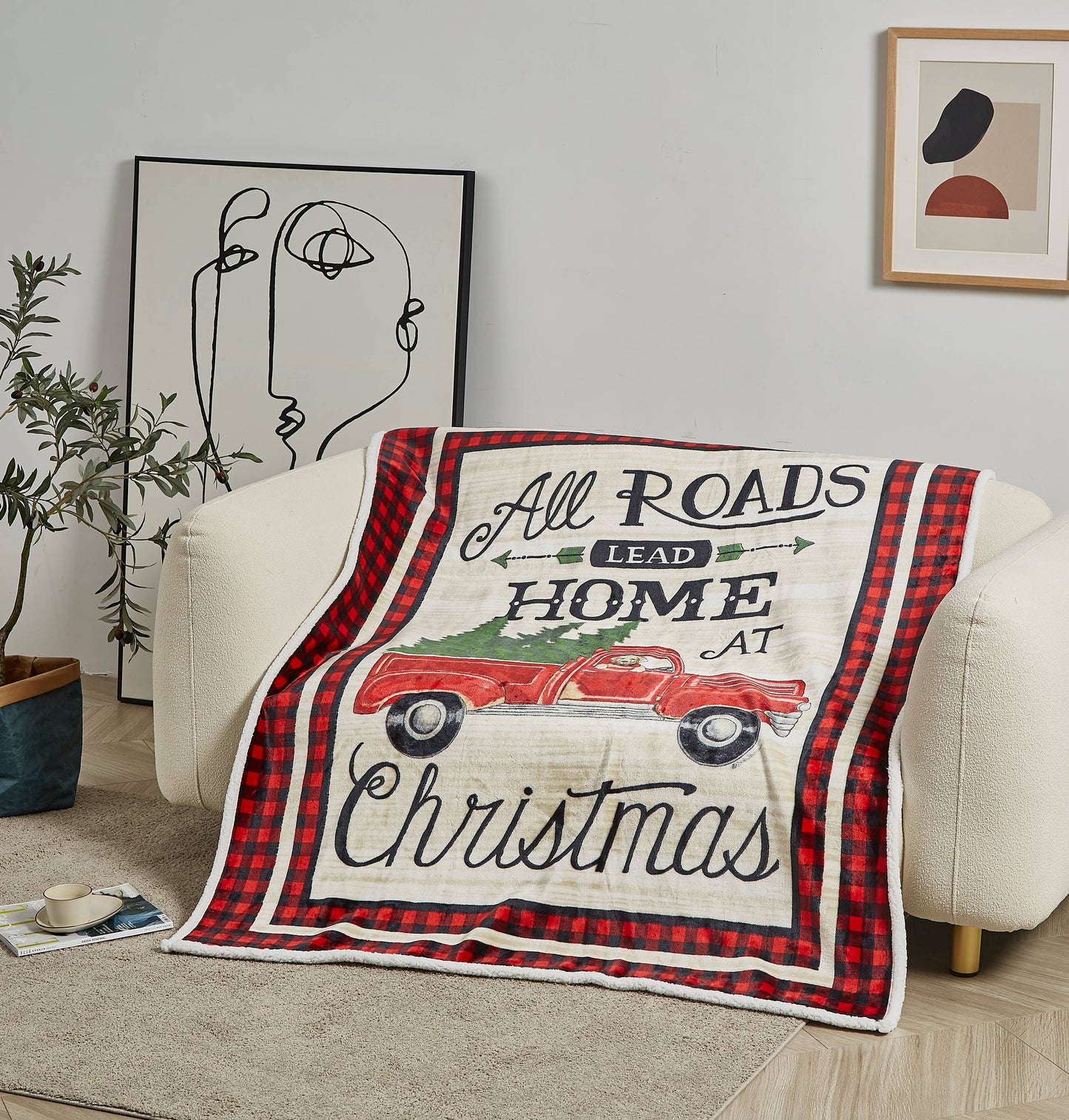 "All Roads Lead Home" Flannel Sherpa Throw Blanket 50"x60"
