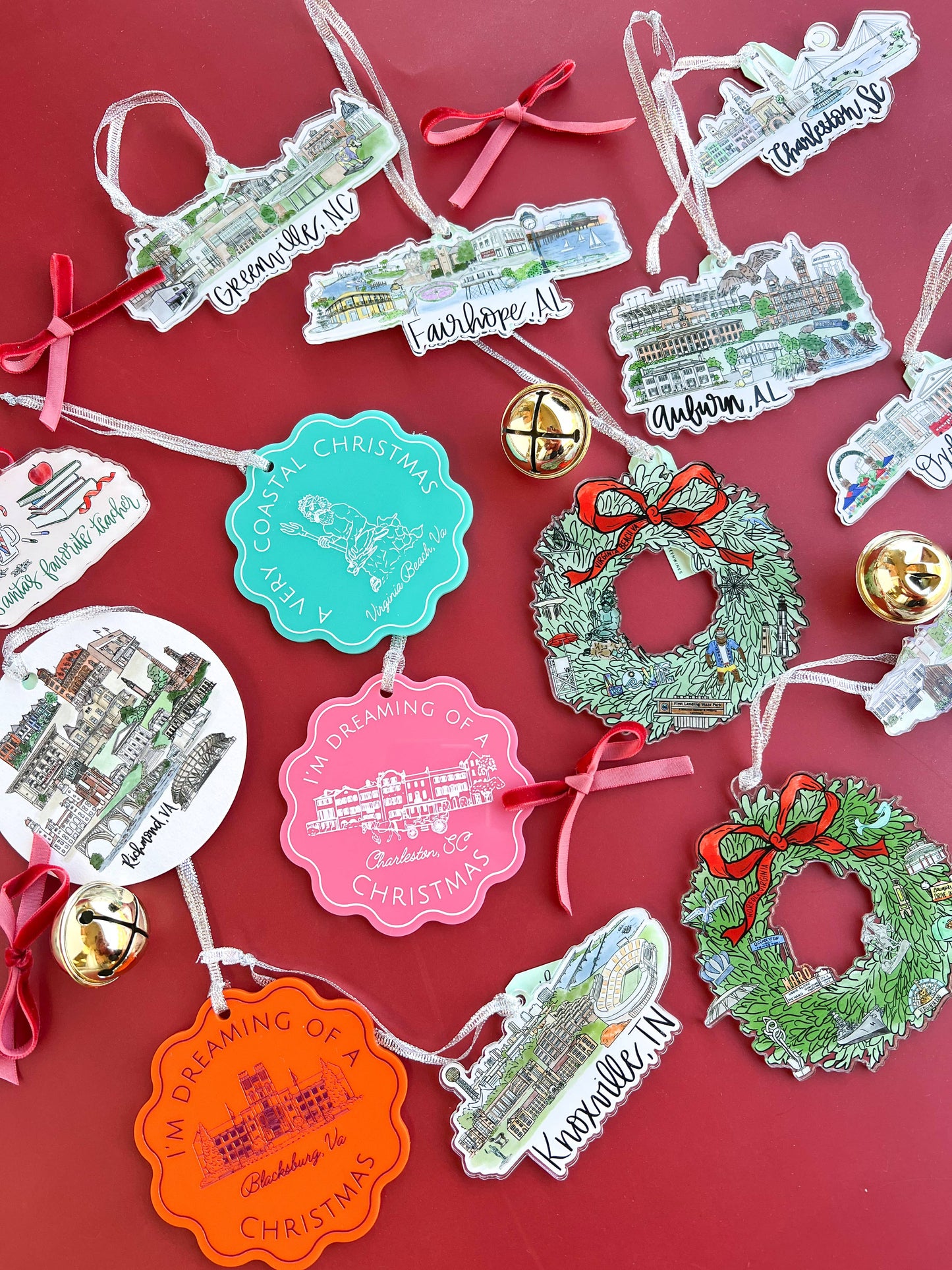 Virginia Beach Christmas Ornament - teal Acrylic Scalloped