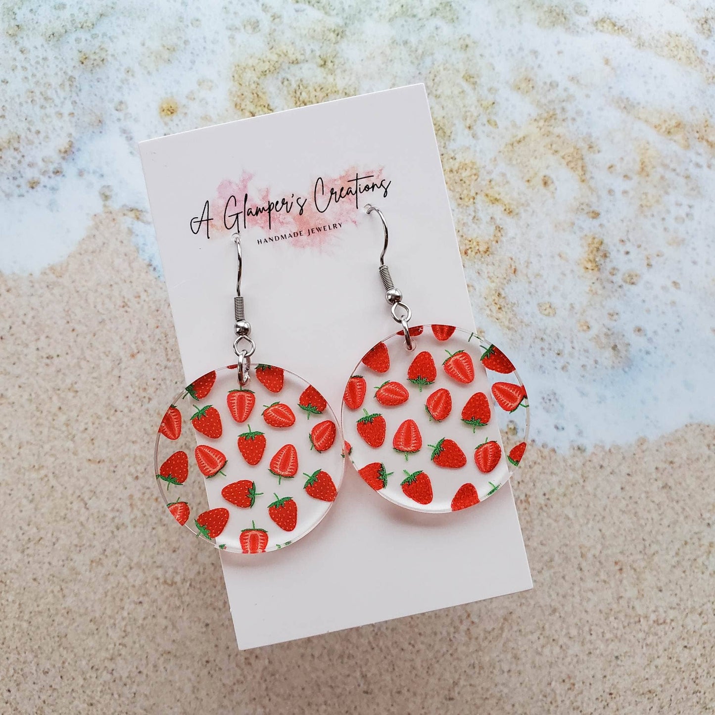 Strawberry Summer Circle Acrylic Earrings