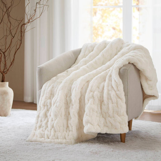 Soft Warm Ruched 50x60" Throw Blanket, Ivory