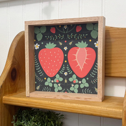 Folk Art Strawberry - Strawberry Canvas Art - Wood Framed