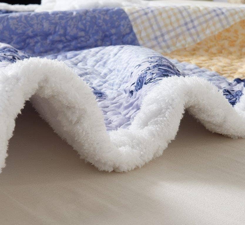 "Garden Walk in Bluebell" Quilted Sherpa Throw 50"x60"