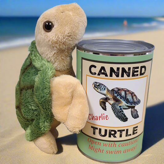 Canned Sea Turtle Stuffed Animal Plush w/Jokes | Unique Gift