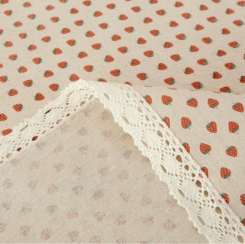 Red Strawberry Lace Square Tablecloth Cotton Linen 55 x 55 Inch