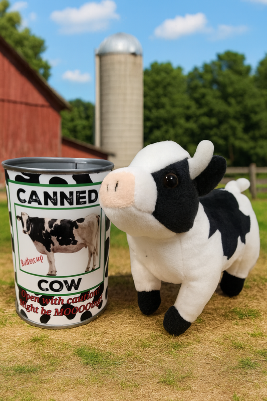 Canned Cow | Stuffed Farm Animal Plush w/Jokes | Unique Gift