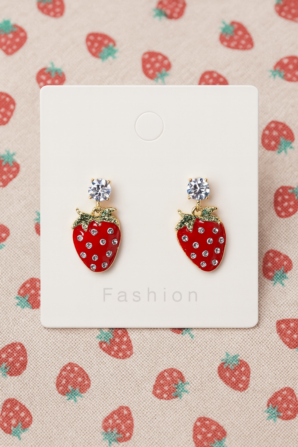 Strawberry Crystal Drop Earrings 🍓