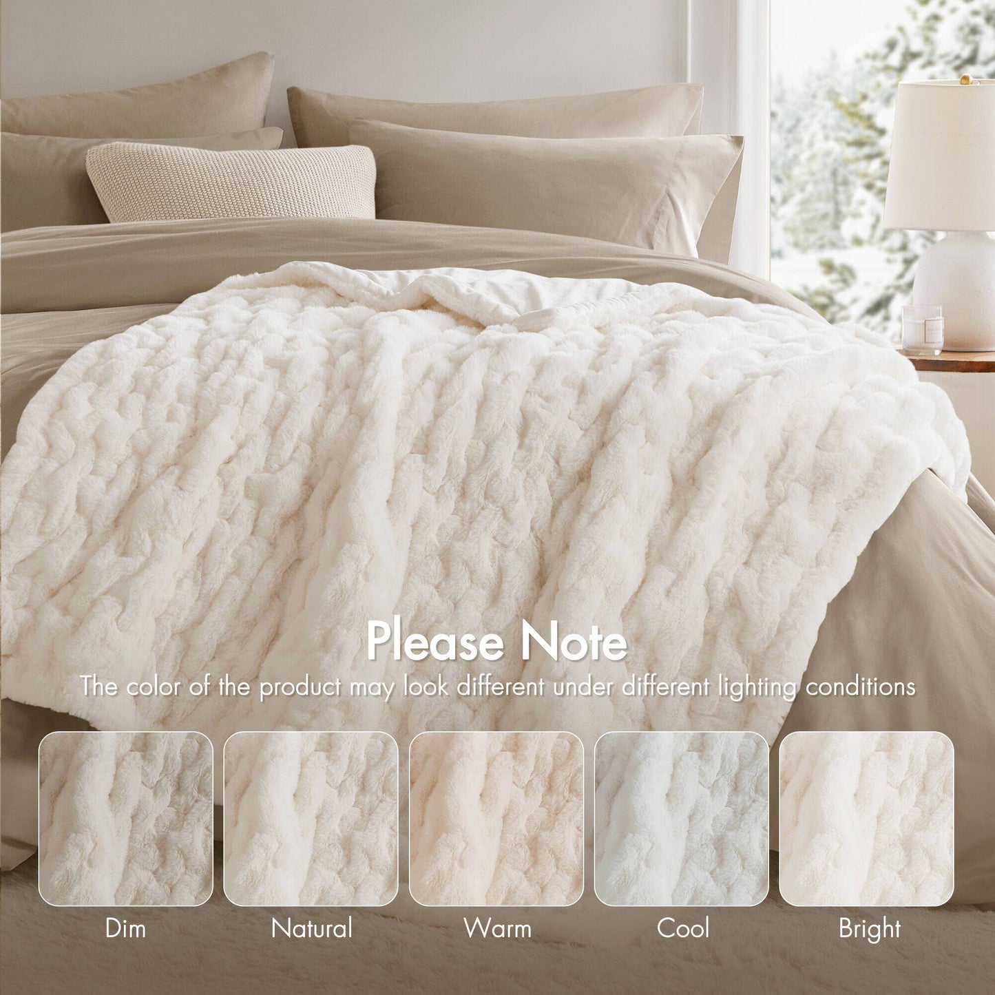 Soft Warm Ruched 50x60" Throw Blanket, Ivory
