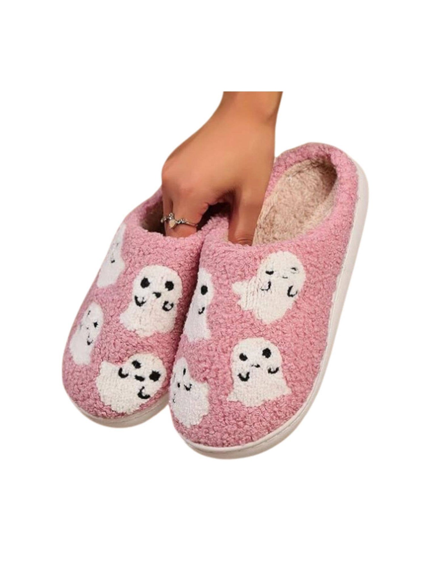 Halloween Pink Ghost Cozy Slippers
