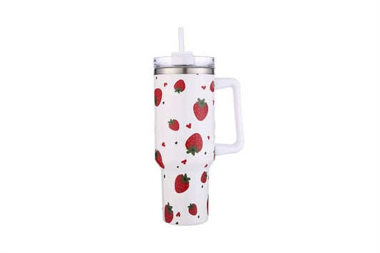 StrawBerries Themed Tumbler With Handle 40oz