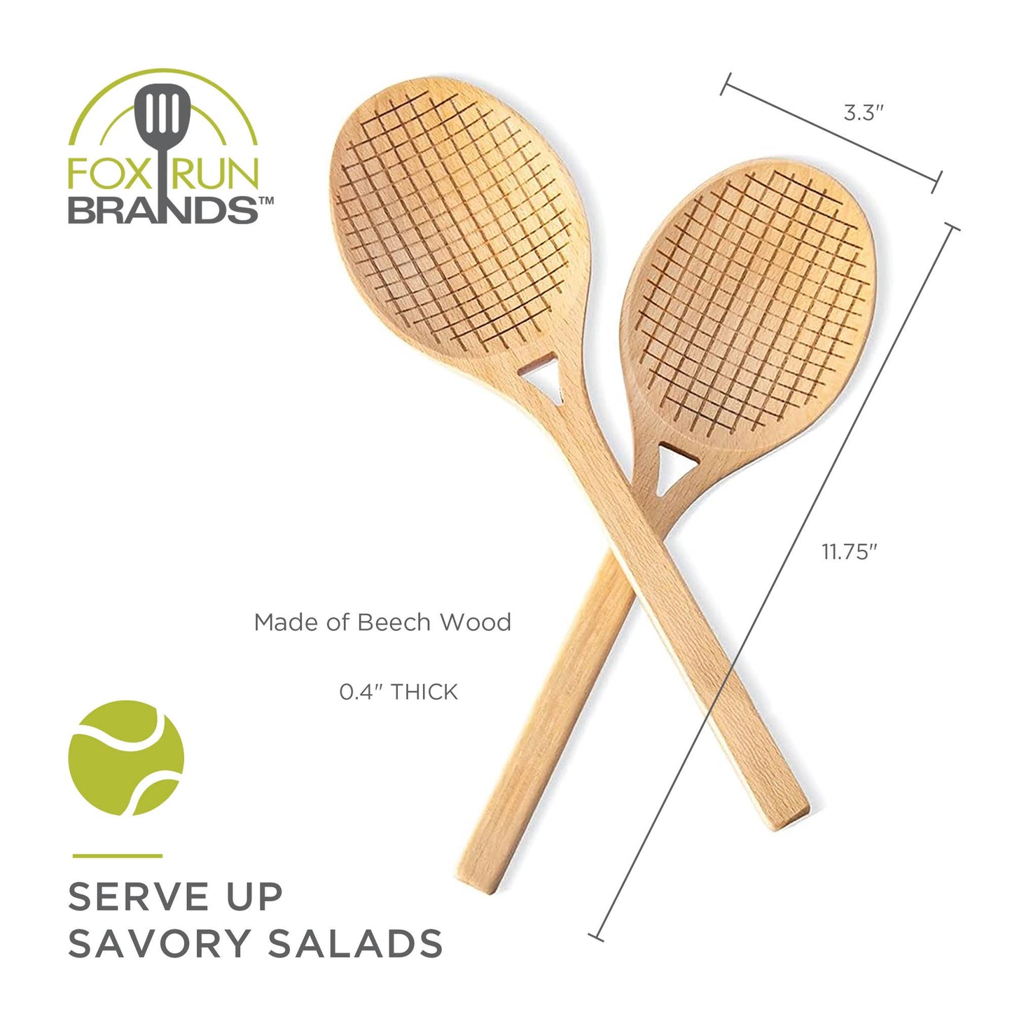 Fox Run Beechwood Tennis Racket Salad Servers, Set of 2