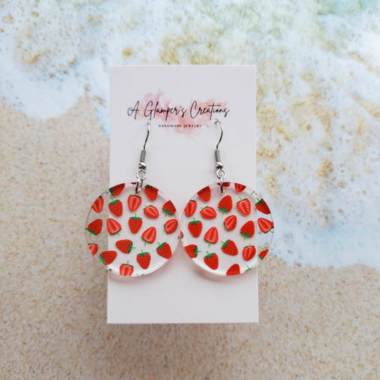 Strawberry Summer Circle Acrylic Earrings