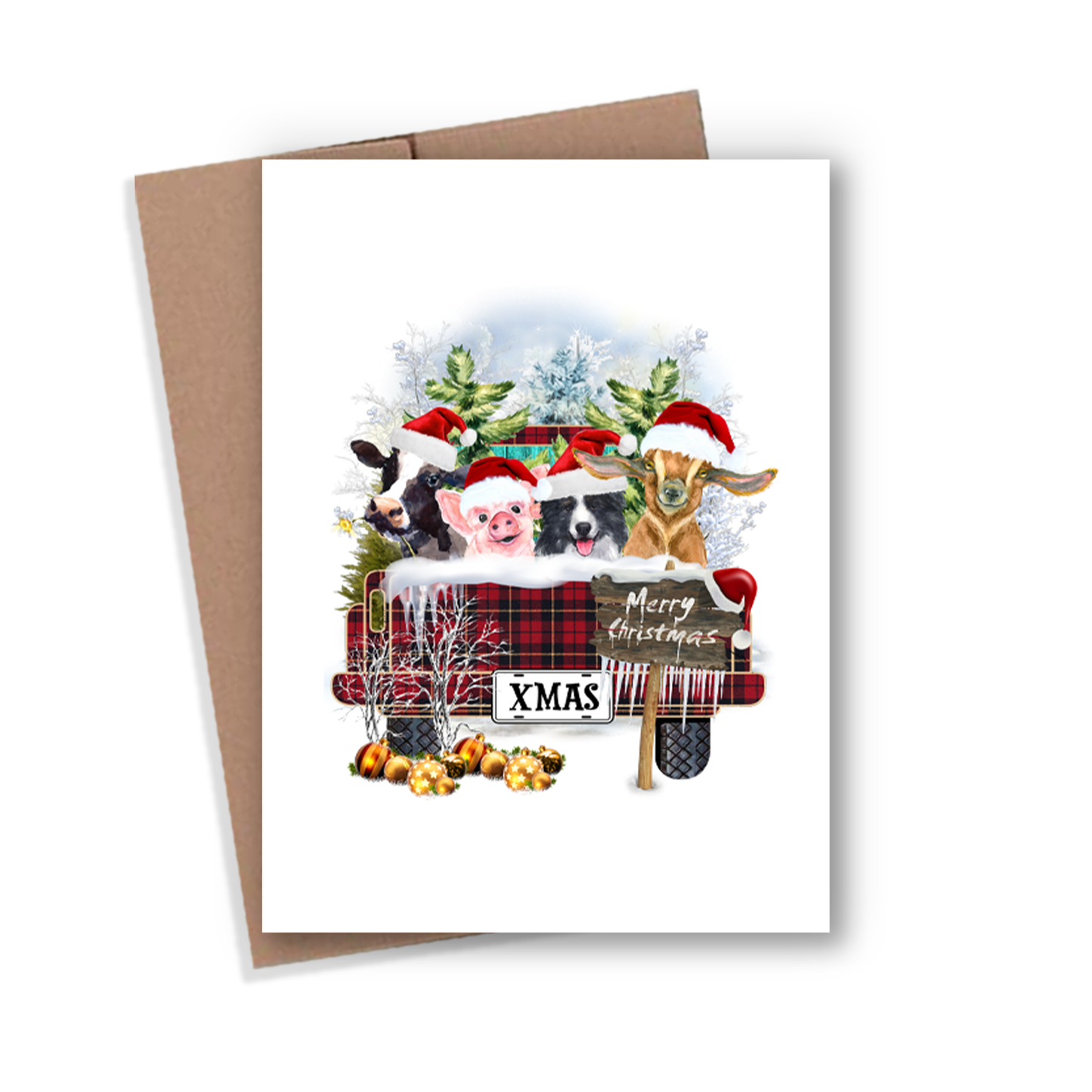 Merry Christmas Farm Animals Card - blank