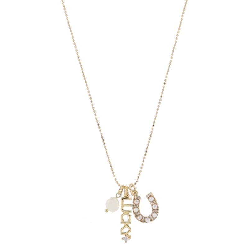 16" Natural Pearl, "LUCKY", Pearl & Horseshoe Necklace