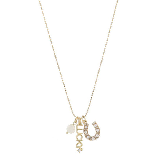 16" Natural Pearl, "LUCKY", Pearl & Horseshoe Necklace
