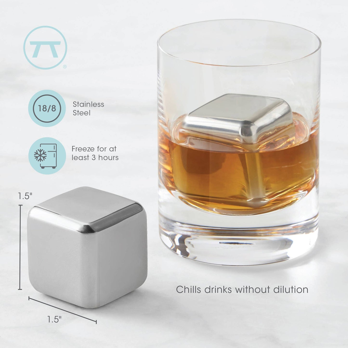 Outset Stainless Steel Ice Cubes, Set of 2, 1.57"