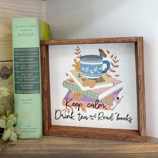 Folksy Keep Calm Drink Tea Read Books - Tea Cup Canvas Art